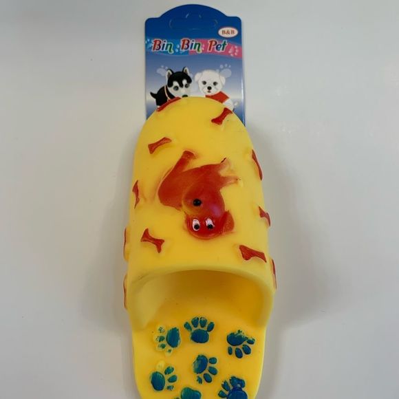 Pet- Squeaky Toy- Yellow Shoe w/ Red Dog Print - Picture 3 of 4